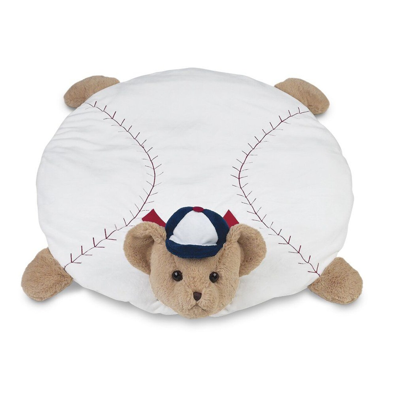 Bearington Baby Lil’ Slugger Tummy Time Mat, 30 x 30 Inch Baseball Teddy Plush Stuffed Animal Blanket, Baseball Nursery Décor